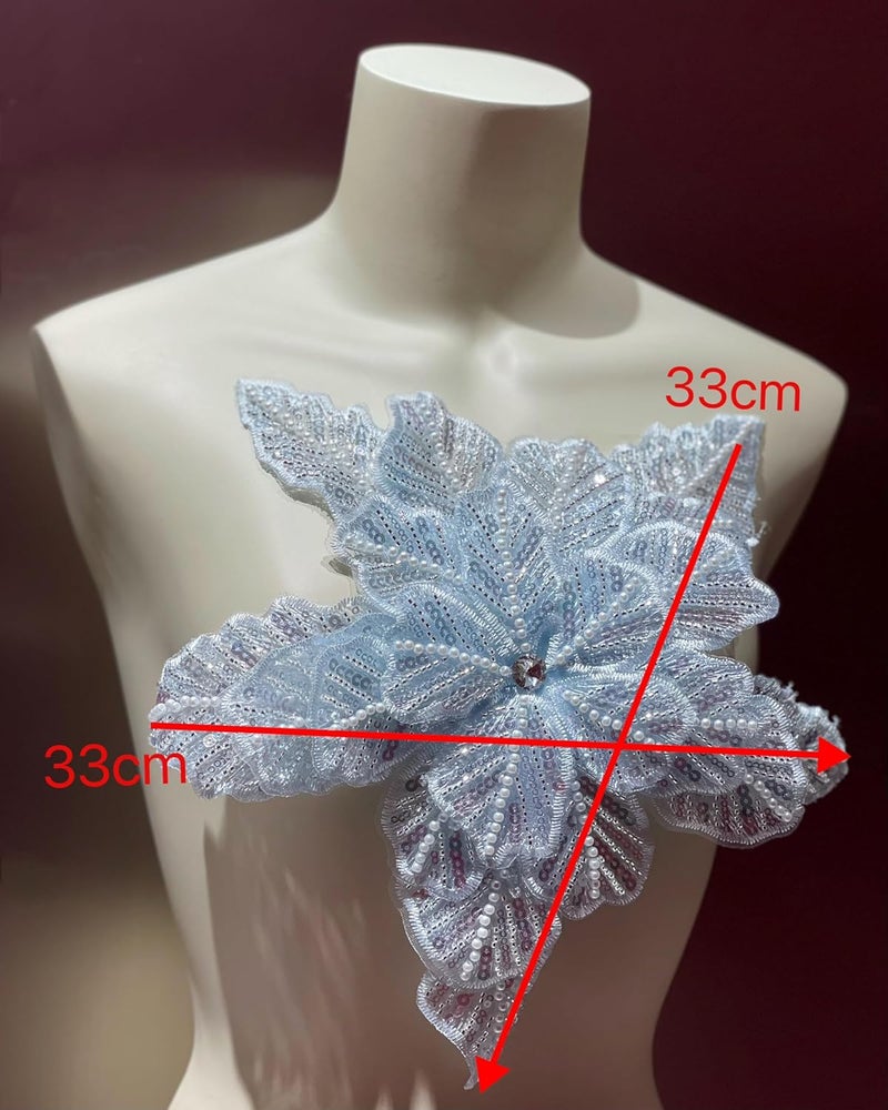 JRYYR Handmade Blue Appliques, Sequin Flower Patches, Sewing Beaded Appliques for Dresses, Wedding Dresses, Bags and Other DIY Decorative Accessories. (Blue-03) - Image 5